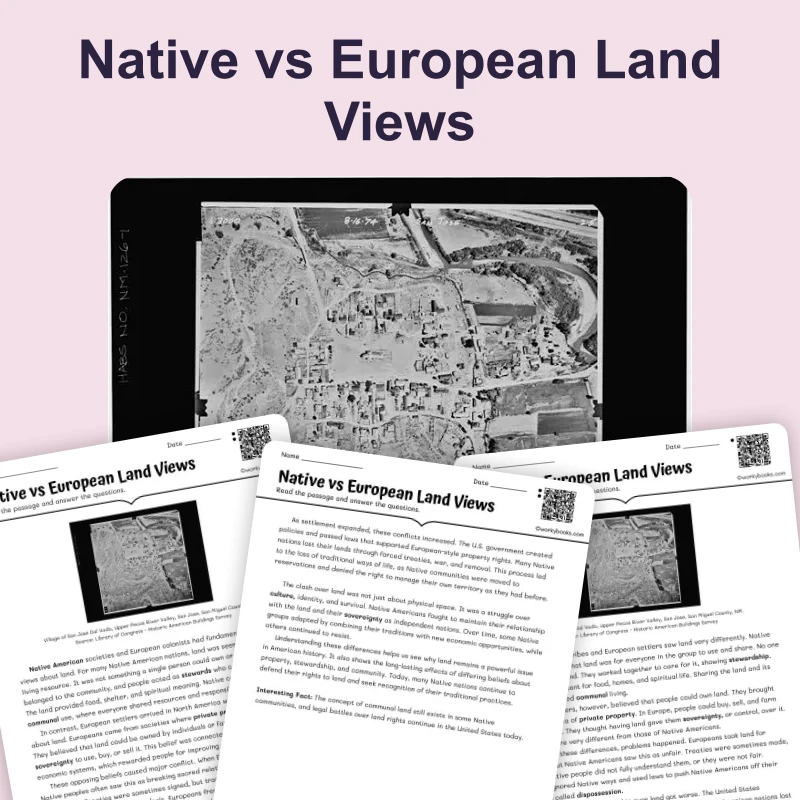 Native vs European Land Views — reading — reading comprehension for Grade 6, Grade 7, Grade 8, page 1 of 4