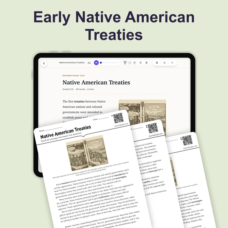 Native American Treaties — ela — reading comprehension for Grade 6, Grade 7, Grade 8, page 1 of 4