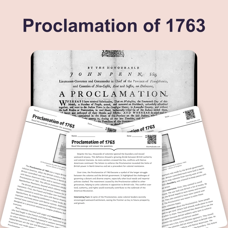 Proclamation of 1763 — reading — reading comprehension for Grade 6, Grade 7, Grade 8, page 1 of 4