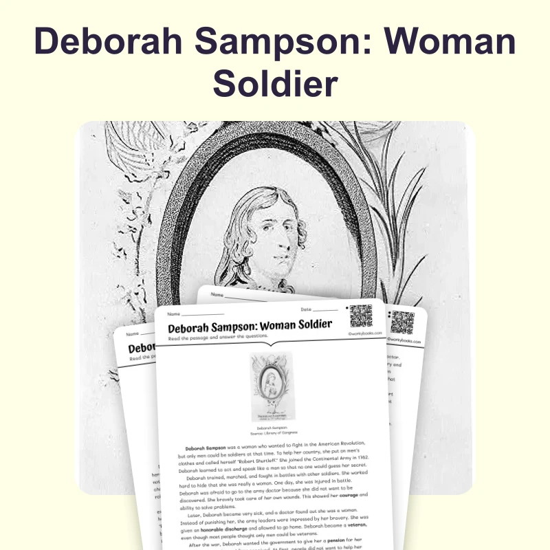 Deborah Sampson: Woman Soldier — reading — reading comprehension for Grade 6, Grade 7, Grade 8, page 1 of 4
