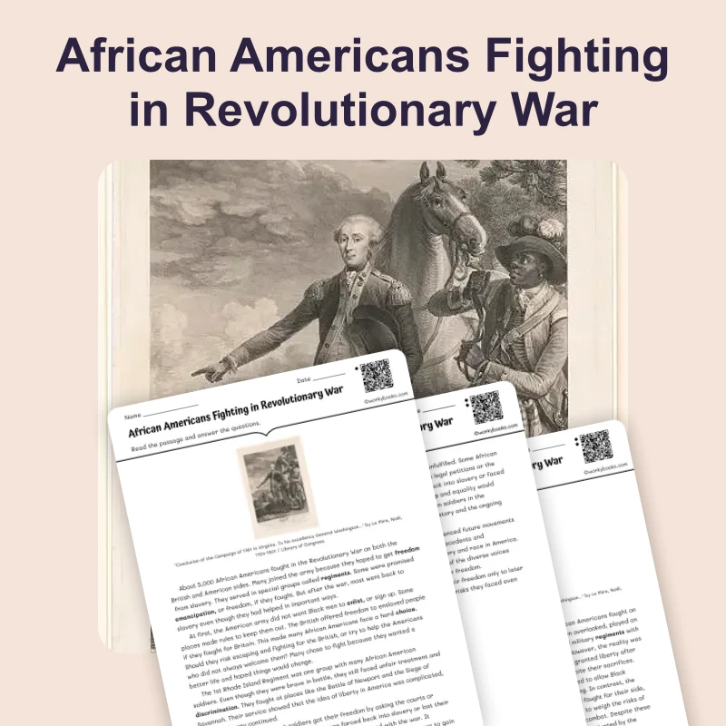 African Americans Fighting in Revolutionary War — reading — reading comprehension for Grade 6, Grade 7, Grade 8, page 1 of 4