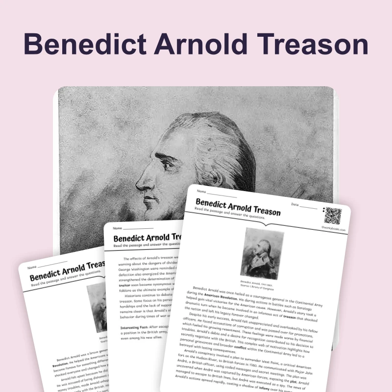 Benedict Arnold Treason — reading — reading comprehension for Grade 6, Grade 7, Grade 8, page 1 of 4