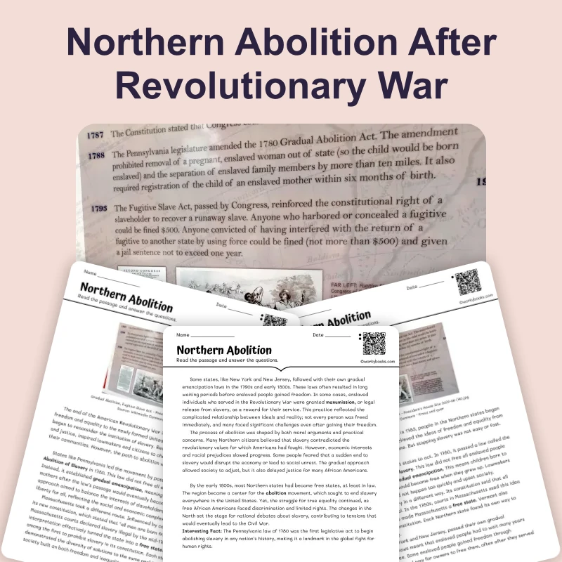 Northern Abolition — ela — reading comprehension for Grade 6, Grade 7, Grade 8, page 1 of 4