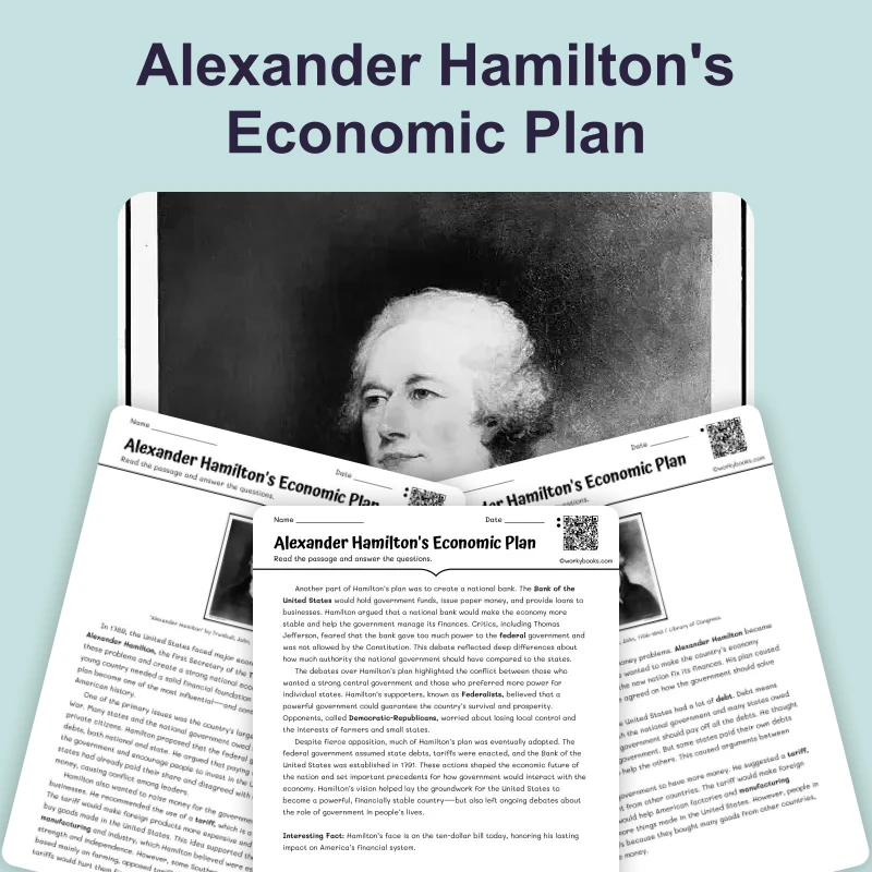 Alexander Hamilton's Economic Plan — reading — reading comprehension for Grade 6, Grade 7, Grade 8, page 1 of 4