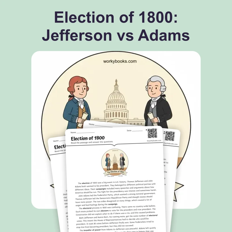 Election of 1800 — ela — reading comprehension for Grade 6, Grade 7, Grade 8, page 1 of 4