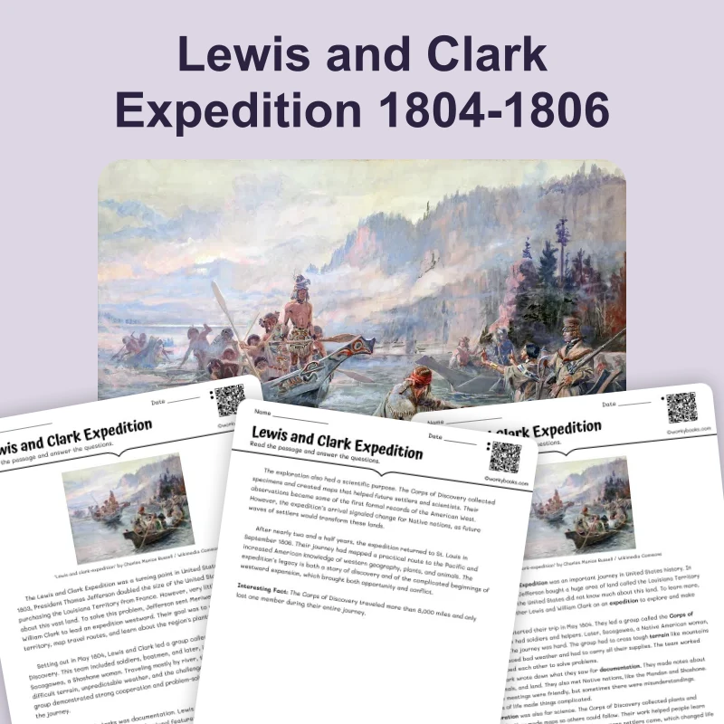 Lewis and Clark Expedition — ela — reading comprehension for Grade 6, Grade 7, Grade 8, page 1 of 4