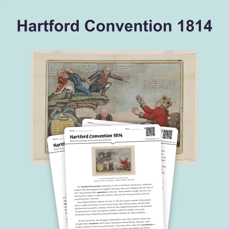 Hartford Convention 1814 — reading — reading comprehension for Grade 6, Grade 7, Grade 8, page 1 of 4
