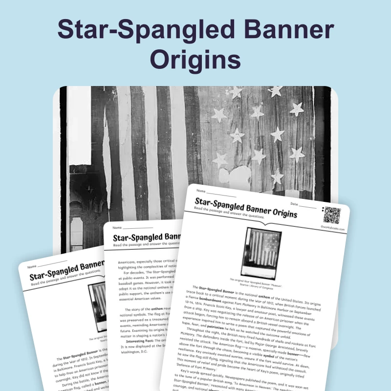 Star-Spangled Banner Origins — reading — reading comprehension for Grade 6, Grade 7, Grade 8, page 1 of 4