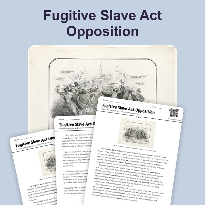 Fugitive Slave Act Opposition — reading — reading comprehension for Grade 6, Grade 7, Grade 8, page 1 of 4