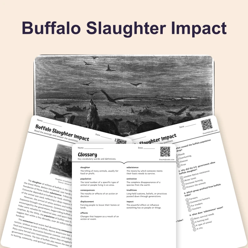 Buffalo Slaughter Impact — reading — reading comprehension for Grade 6, Grade 7, Grade 8, page 1 of 4