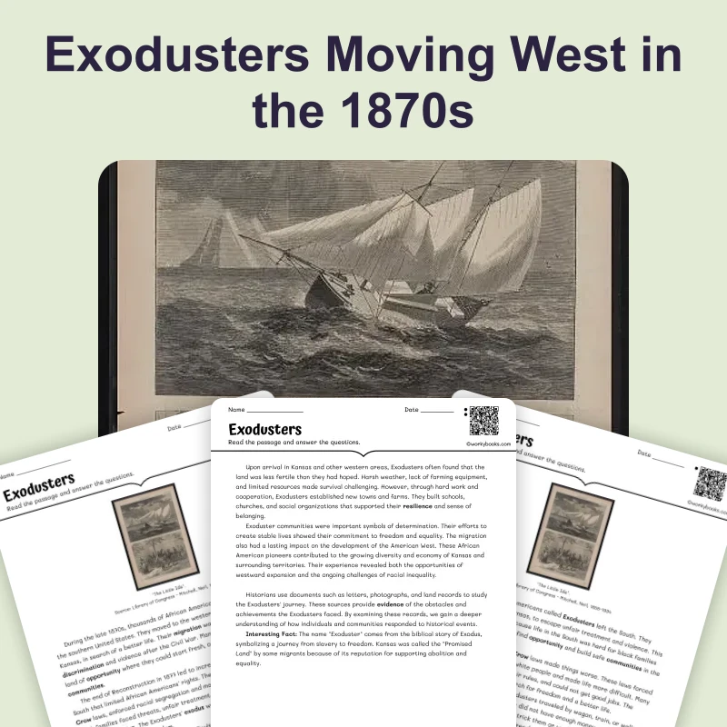 Exodusters — ela — reading comprehension for Grade 6, Grade 7, Grade 8, page 1 of 4