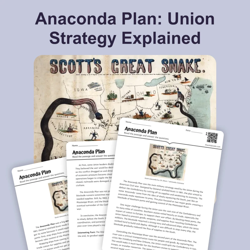 Anaconda Plan: Union Strategy Explained — reading — reading comprehension for Grade 6, Grade 7, Grade 8, page 1 of 4