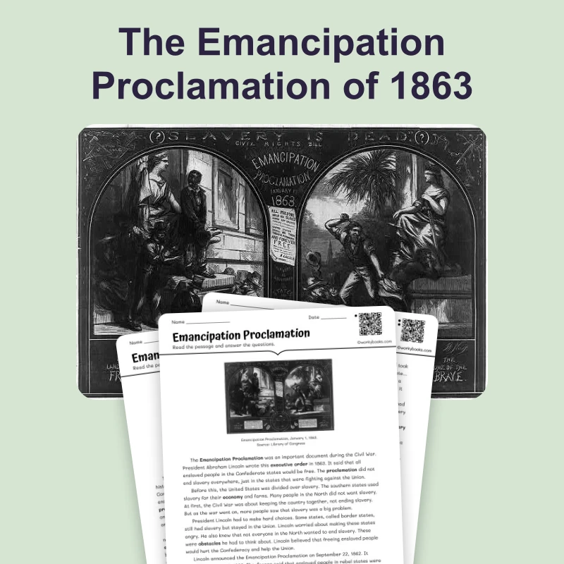 Emancipation Proclamation — ela — reading comprehension for Grade 6, Grade 7, Grade 8, page 1 of 4