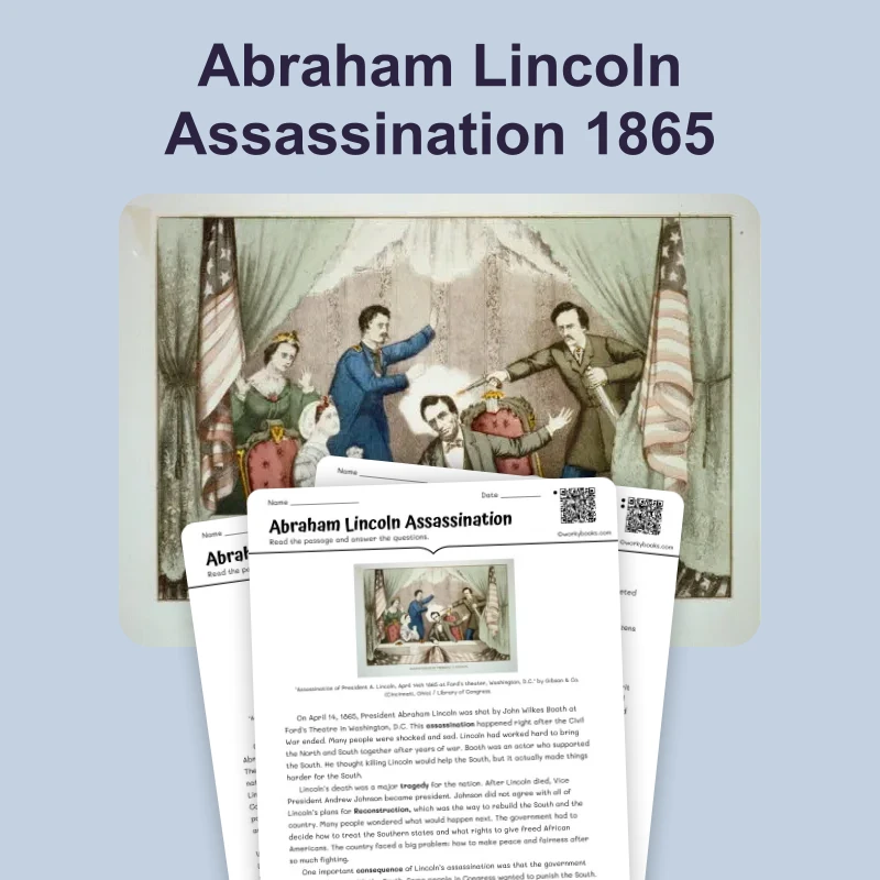 Abraham Lincoln Assassination — ela — reading comprehension for Grade 6, Grade 7, Grade 8, page 1 of 4