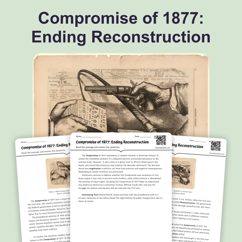 Compromise of 1877: Ending Reconstruction — reading — reading comprehension for Grade 6, Grade 7, Grade 8, page 1 of 4