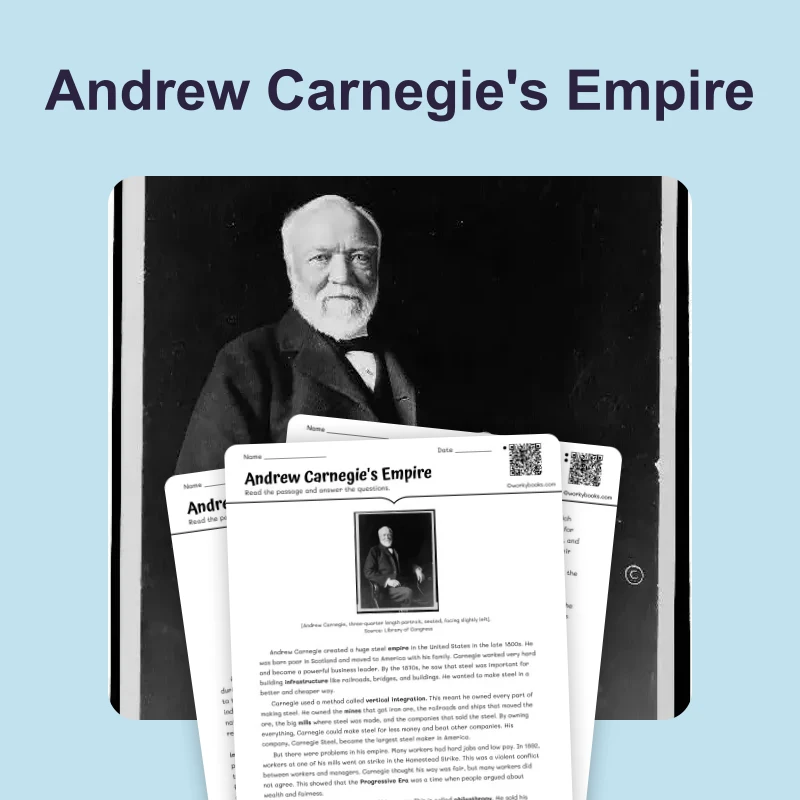 Andrew Carnegie's Empire — reading — reading comprehension for Grade 6, Grade 7, Grade 8, page 1 of 4