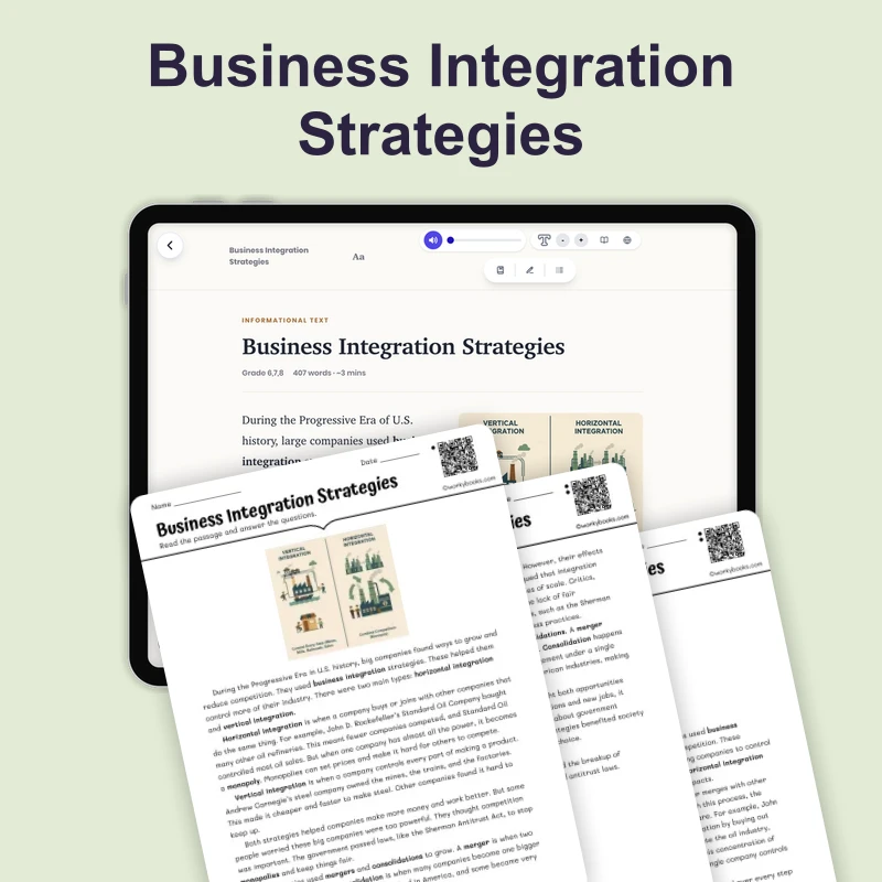 Business Integration Strategies — reading — reading comprehension for Grade 6, Grade 7, Grade 8, page 1 of 4