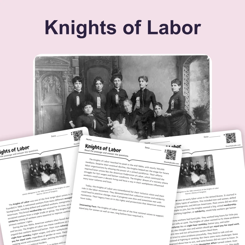 Knights of Labor — reading — reading comprehension for Grade 6, Grade 7, Grade 8, page 1 of 4