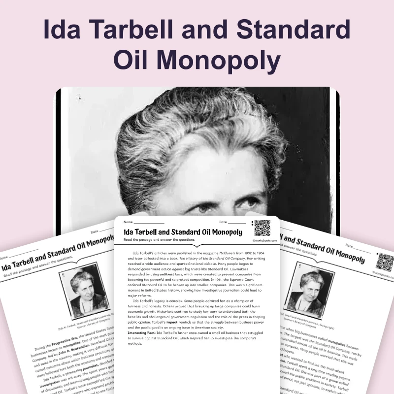 Ida Tarbell and Standard Oil Monopoly — reading — reading comprehension for Grade 6, Grade 7, Grade 8, page 1 of 4
