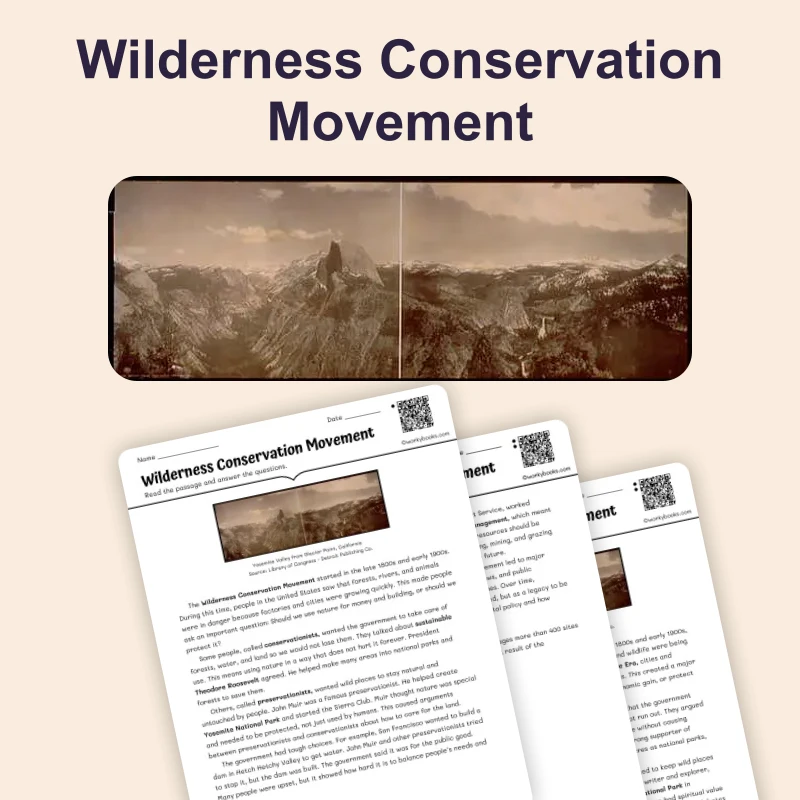 Wilderness Conservation Movement — reading — reading comprehension for Grade 6, Grade 7, Grade 8, page 1 of 4
