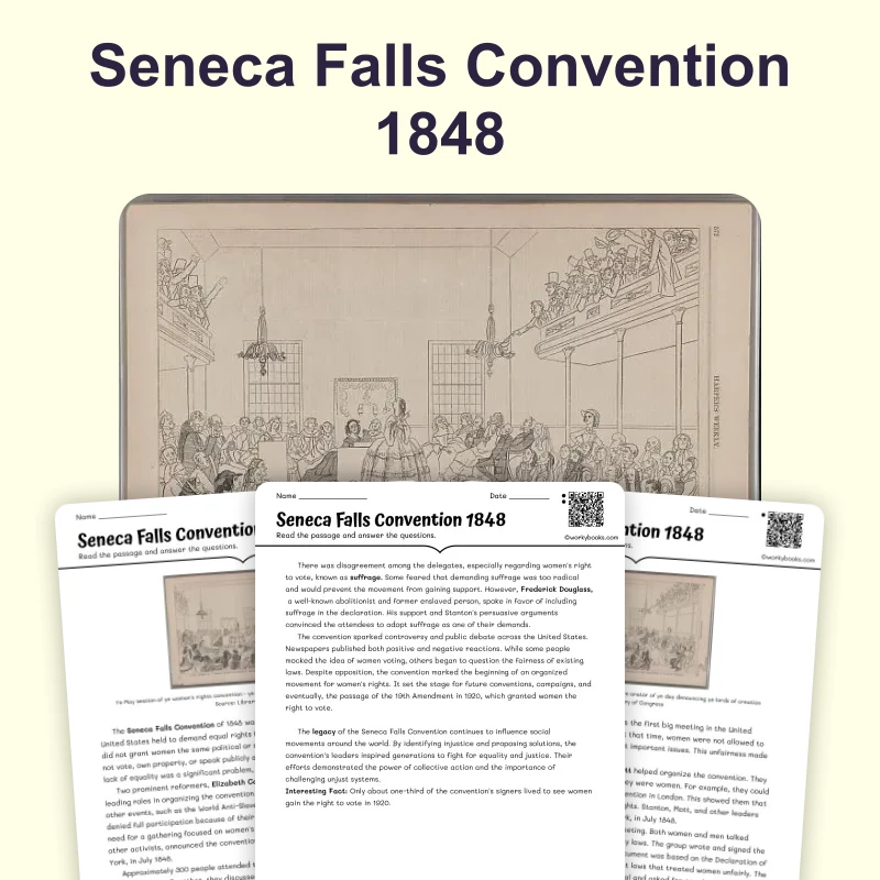 Seneca Falls Convention 1848 — reading — reading comprehension for Grade 6, Grade 7, Grade 8, page 1 of 4