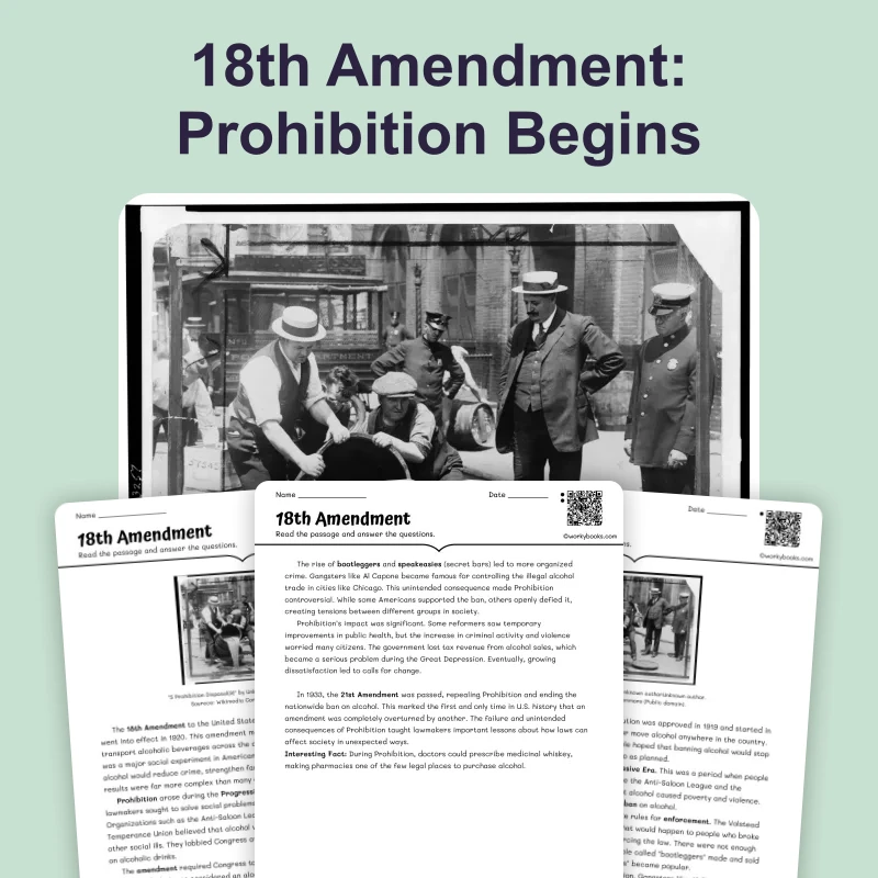 18th Amendment — ela — reading comprehension for Grade 6, Grade 7, Grade 8, page 1 of 4