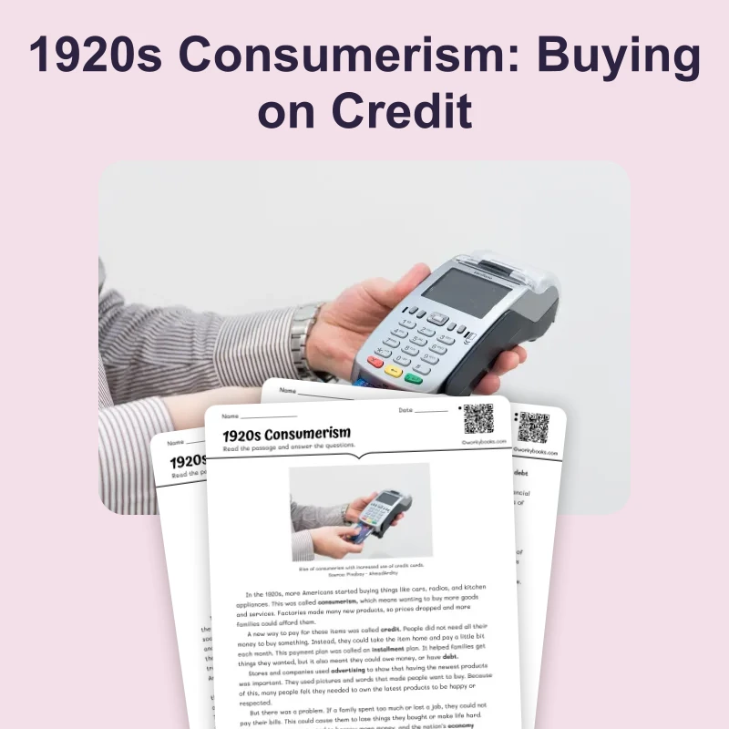 1920s Consumerism — ela — reading comprehension for Grade 6, Grade 7, Grade 8, page 1 of 4