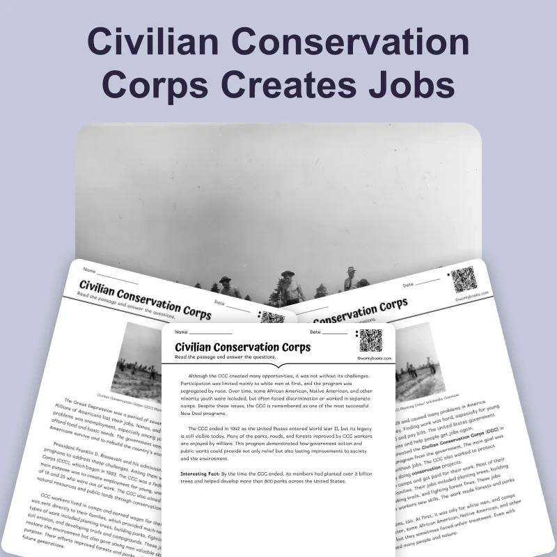 Civilian Conservation Corps — ela — reading comprehension for Grade 6, Grade 7, Grade 8, page 1 of 4