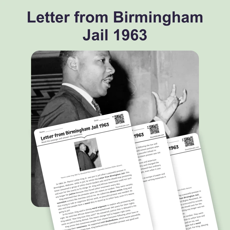 Letter from Birmingham Jail 1963 — reading — reading comprehension for Grade 6, Grade 7, Grade 8, page 1 of 4