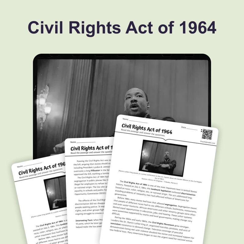 Civil Rights Act of 1964 — ela — reading comprehension for Grade 6, Grade 7, Grade 8, page 1 of 4