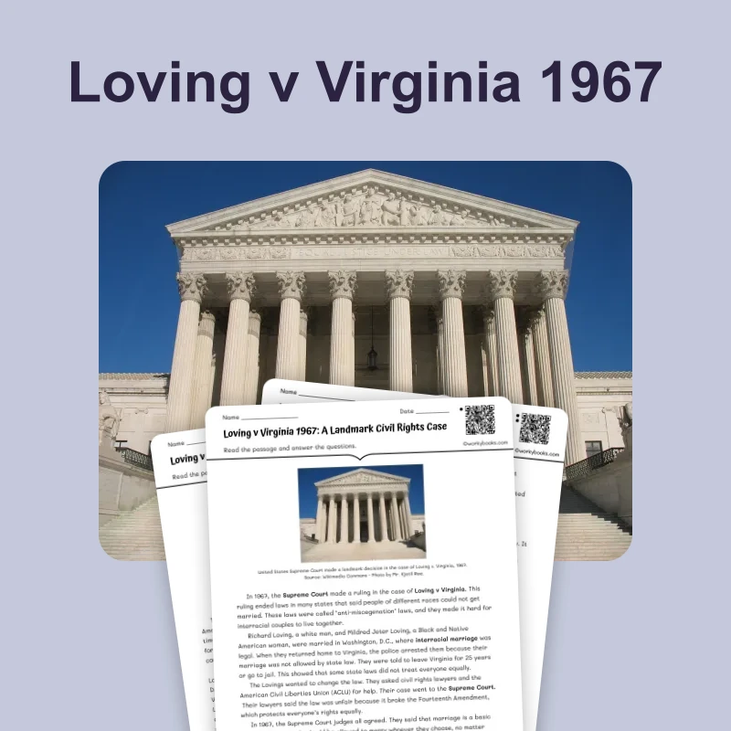 Loving v Virginia 1967: Interracial Marriage Legal — reading — reading comprehension for Grade 6, Grade 7, Grade 8, page 1 of 4