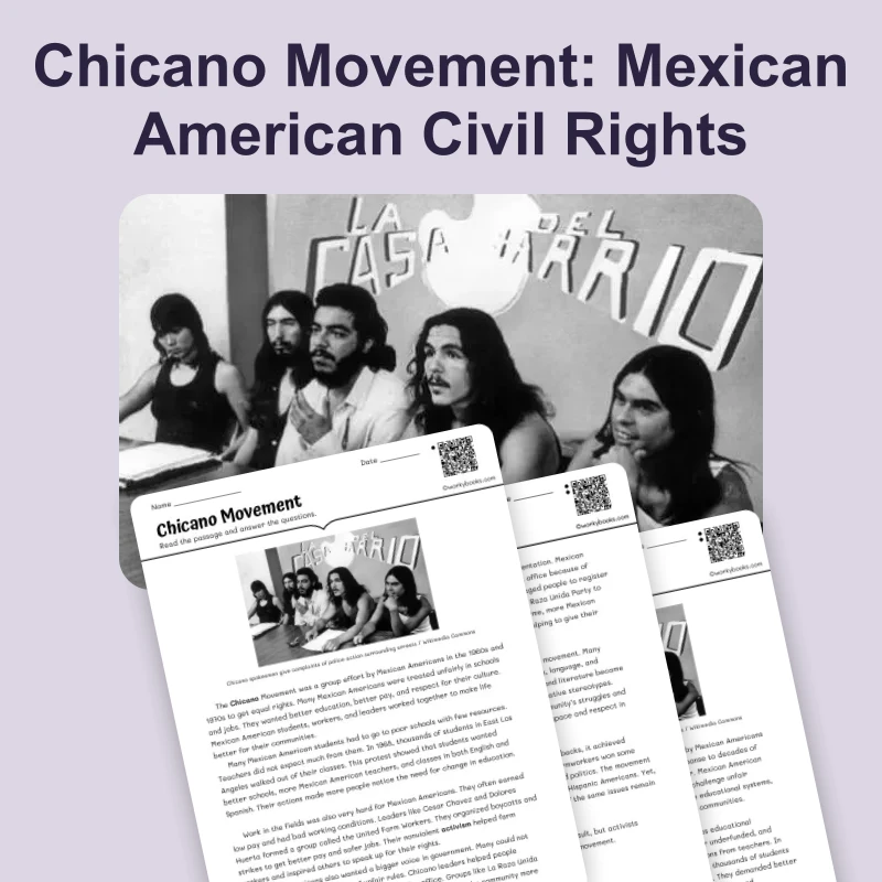 Chicano Movement: Mexican American Civil Rights — ela — reading comprehension for Grade 6, Grade 7, Grade 8, page 1 of 4