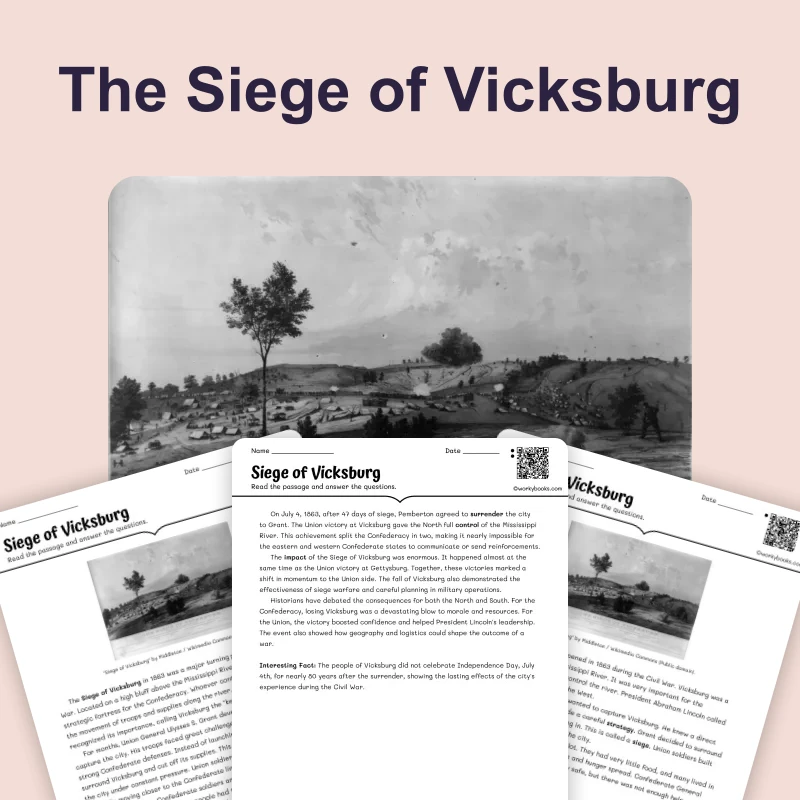 Siege of Vicksburg — ela — reading comprehension for Grade 6, Grade 7, Grade 8, page 1 of 4