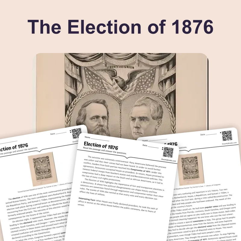 Election of 1876 — ela — reading comprehension for Grade 6, Grade 7, Grade 8, page 1 of 4