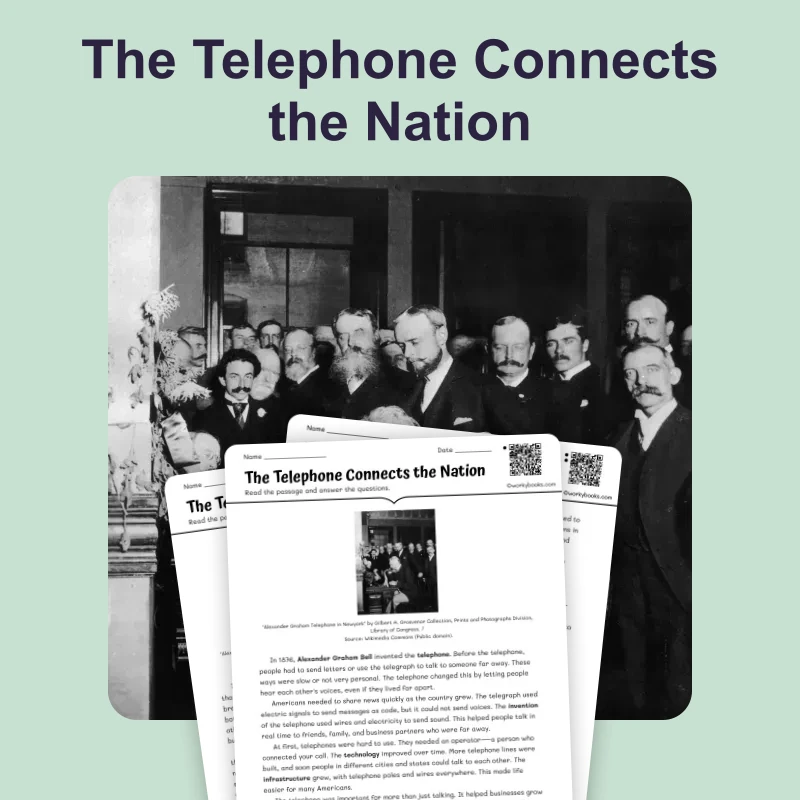 The Telephone Connects the Nation — ela — reading comprehension for Grade 6, Grade 7, Grade 8, page 1 of 4