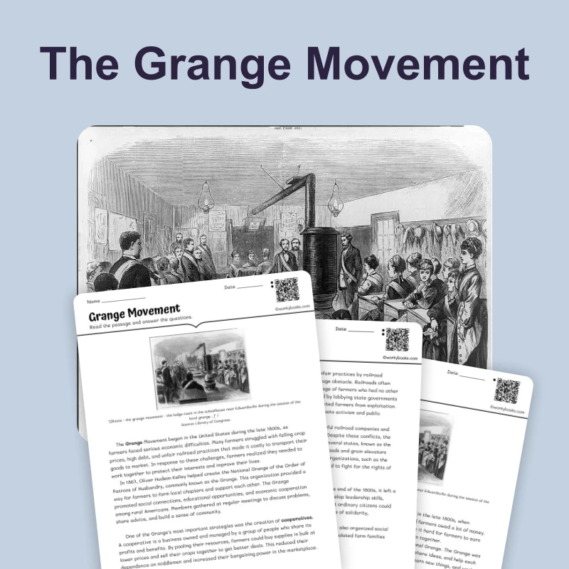 The Grange Movement — ela — reading comprehension for Grade 6, Grade 7, Grade 8, page 1 of 4