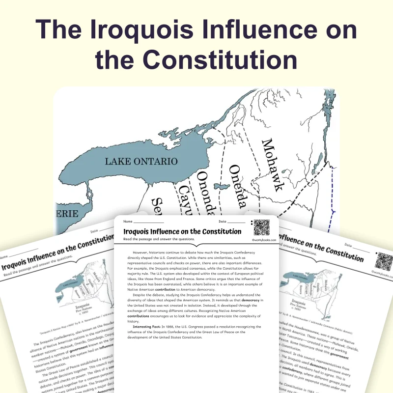 The Iroquois Influence on the Constitution — ela — reading comprehension for Grade 6, Grade 7, Grade 8, page 1 of 4