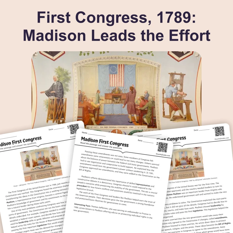 Madison First Congress — ela — reading comprehension for Grade 6, Grade 7, Grade 8, page 1 of 4
