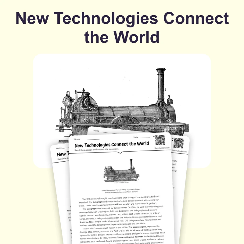 New Technologies Connect the World — reading — reading comprehension for Grade 5, Grade 6, Grade 7, Grade 8, page 1 of 4