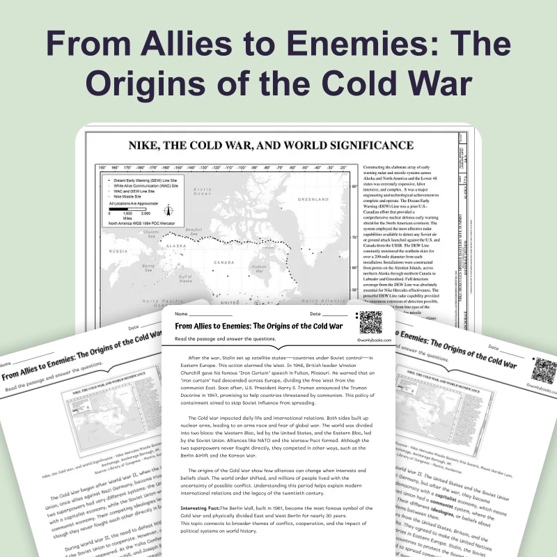 How the Cold War Began — reading — reading comprehension for Grade 5, Grade 6, Grade 7, Grade 8, page 1 of 4