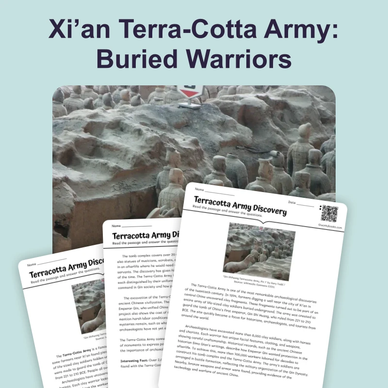 China's Terracotta Army — reading — reading comprehension for Grade 6, Grade 7, Grade 8, page 1 of 4