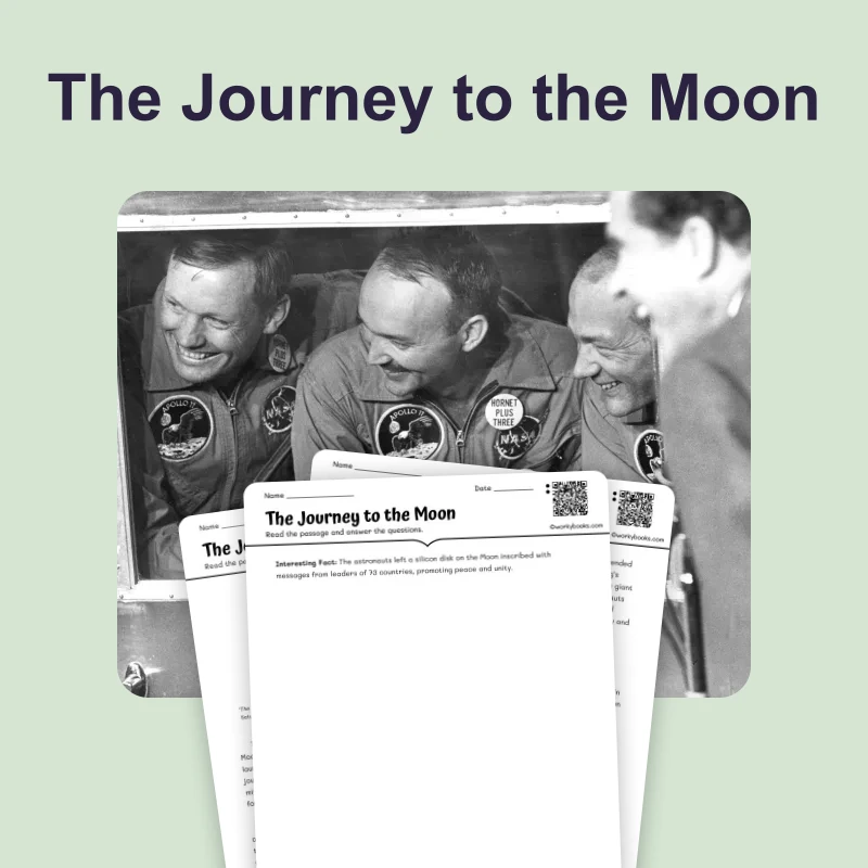 The Journey to the Moon — reading — reading comprehension for Grade 5, Grade 6, Grade 7, Grade 8, page 1 of 4