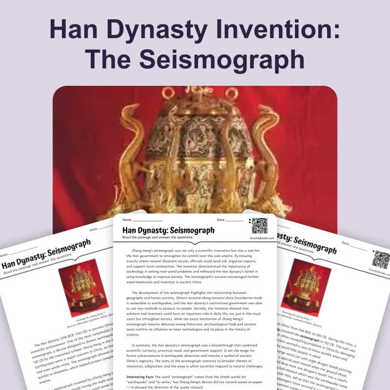 Han Dynasty Seismograph — reading — reading comprehension for Grade 6, Grade 7, Grade 8, page 1 of 4