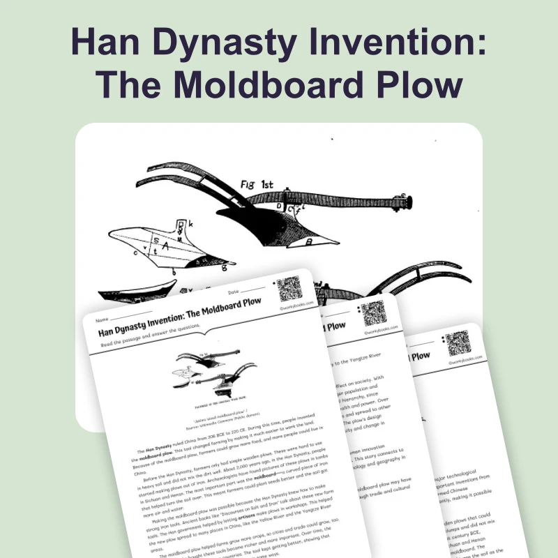 Han Dynasty Moldboard Plow — reading — reading comprehension for Grade 6, Grade 7, Grade 8, page 1 of 4