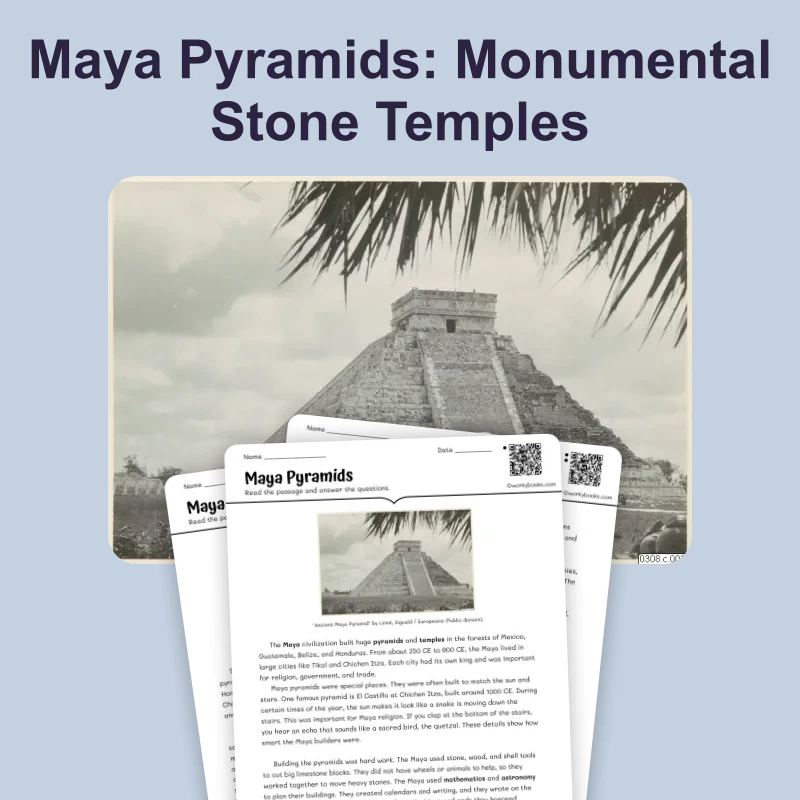 Maya Pyramids — reading — reading comprehension for Grade 5, Grade 6, Grade 7, Grade 8, page 1 of 4