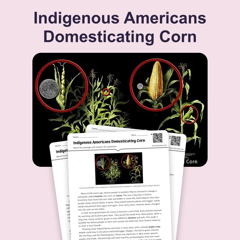 Indigenous Corn Domestication — reading — reading comprehension for Grade 5, Grade 6, Grade 7, Grade 8, page 1 of 4