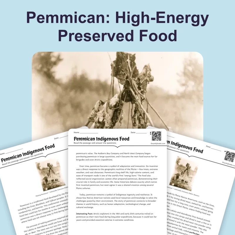 Pemmican Indigenous Food — reading — reading comprehension for Grade 5, Grade 6, Grade 7, Grade 8, page 1 of 4