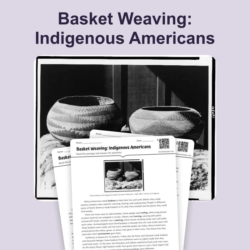 Native American Basket Weaving — reading — reading comprehension for Grade 5, Grade 6, Grade 7, Grade 8, page 1 of 4