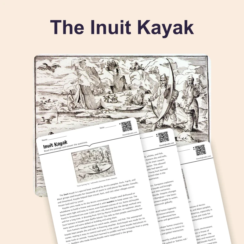 The Inuit Kayak — reading — reading comprehension for Grade 5, Grade 6, Grade 7, Grade 8, page 1 of 4