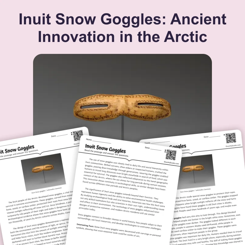 Inuit Snow Goggles — reading — reading comprehension for Grade 5, Grade 6, Grade 7, Grade 8, page 1 of 4